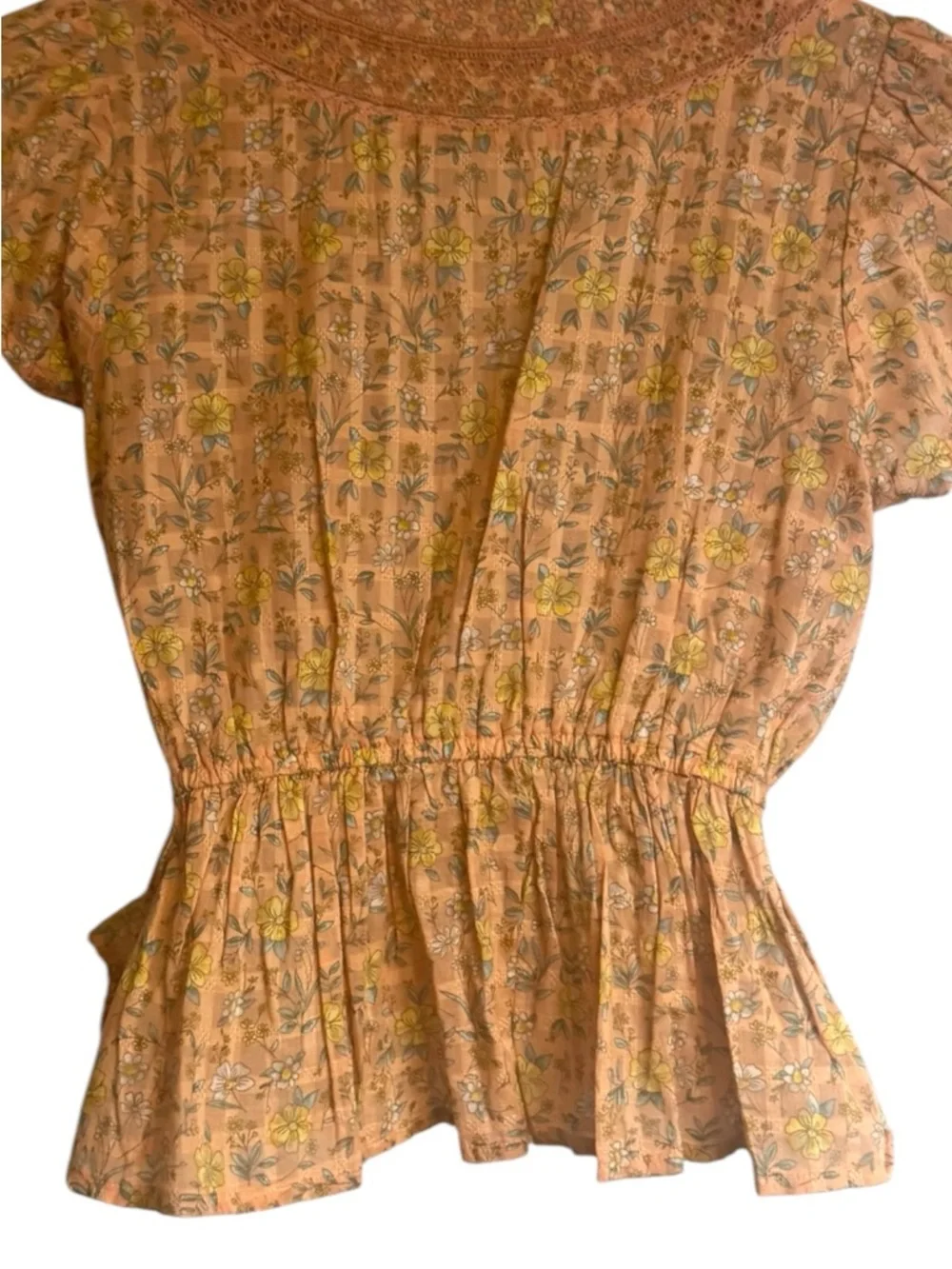 American Eagle Outfitters Floral Lace-Trim Peplum Top XSMALL #B - Picture 5 of 7